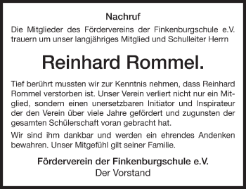 Traueranzeige von Reinhard Rommel von Anzeiger für Harlingerland