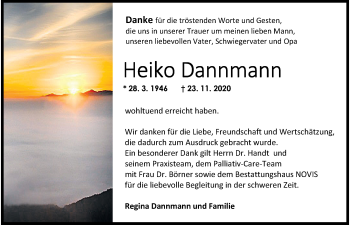 Traueranzeige von Heiko Dannmann von Wilhelmshavener Zeitung