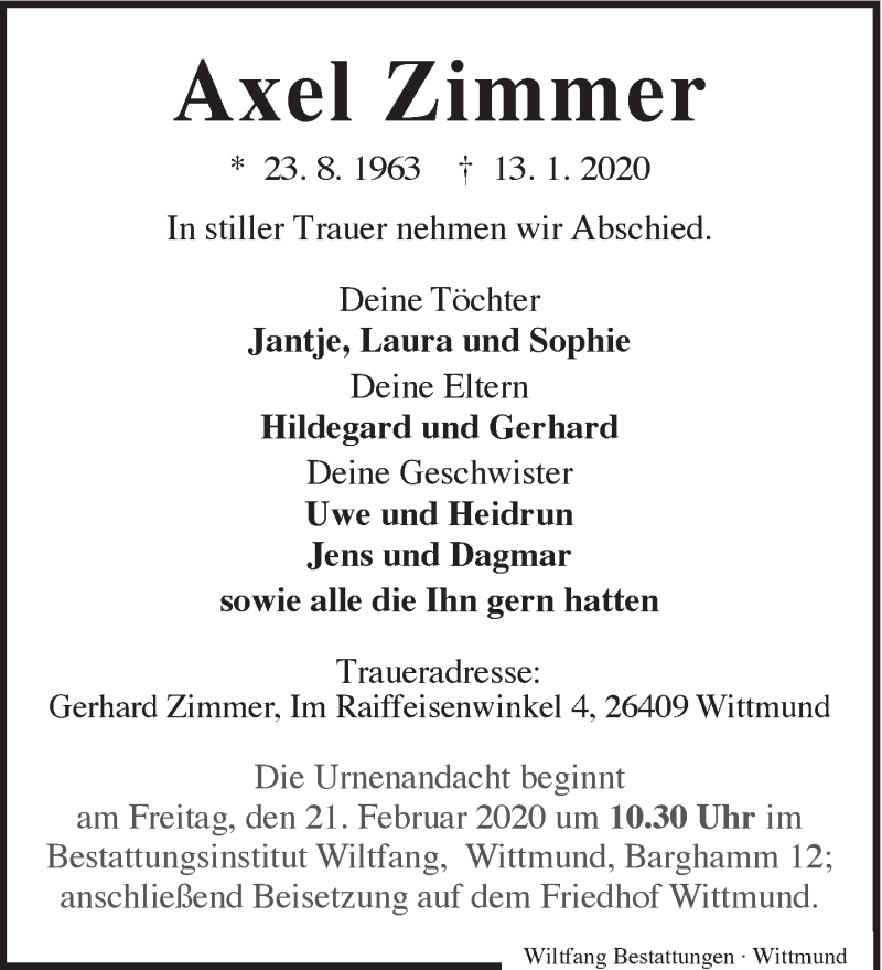  Traueranzeige für Axel Zimmer vom 15.02.2020 aus Rhein-Zeitung