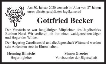 Traueranzeige von Gottfried Becker von Rhein-Zeitung