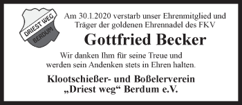 Traueranzeige von Gottfried Becker von Rhein-Zeitung