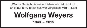 Traueranzeige von Wolfgang Weyers von Wilhelmshavener Zeitung