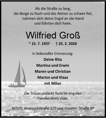 Traueranzeige von Wilfried Groß von Wilhelmshavener Zeitung
