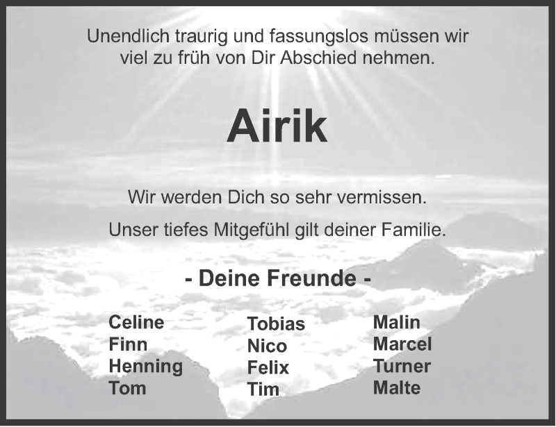  Traueranzeige für Airik Brockmann vom 30.04.2020 aus Anzeiger für Harlingerland
