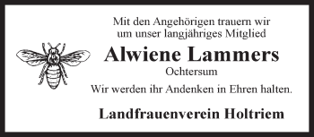 Traueranzeige von Alwiene Lammers von Anzeiger für Harlingerland