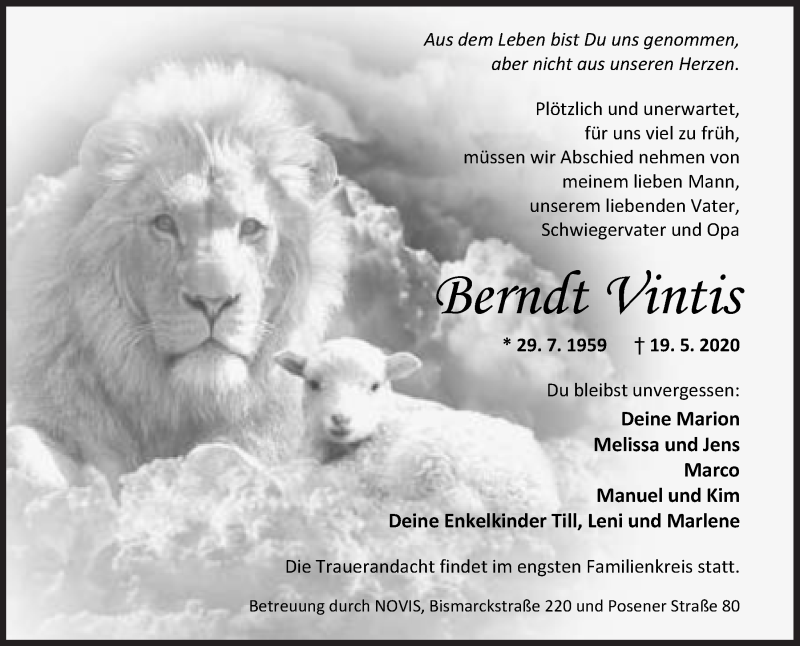  Traueranzeige für Bernit Vintis vom 23.05.2020 aus Wilhelmshavener Zeitung