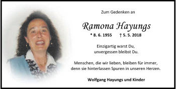 Traueranzeige von Ramona Hayungs von Wilhelmshavener Zeitung