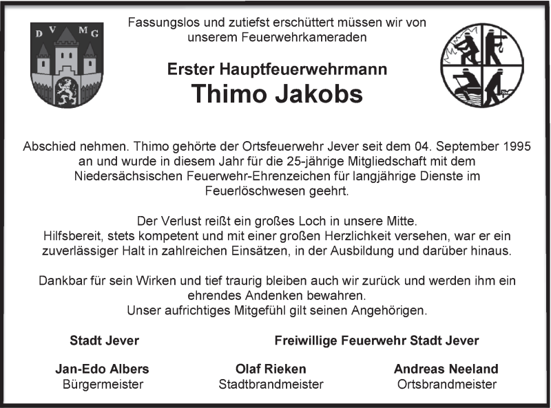  Traueranzeige für Thimo Jakobs vom 11.05.2020 aus Anzeiger für Harlingerland
