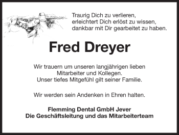 Traueranzeige von Fred Dreyer von Wilhelmshavener Zeitung