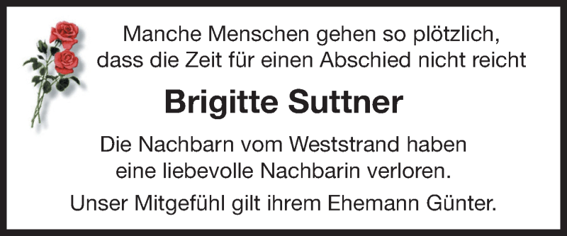  Traueranzeige für Brigitte Suttner vom 18.08.2020 aus Anzeiger für Harlingerland