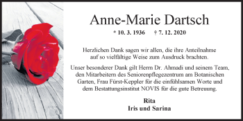 Traueranzeige von Anne-Marie Dartsch von Wilhelmshavener Zeitung