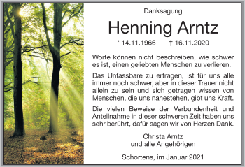 Traueranzeige von Henning Arntz von Anzeiger für Harlingerland