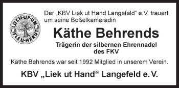 Traueranzeige von Käthe Behrends von Anzeiger für Harlingerland