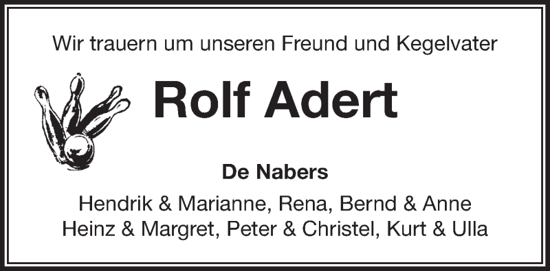  Traueranzeige für Rolf Adert vom 13.01.2021 aus Anzeiger für Harlingerland