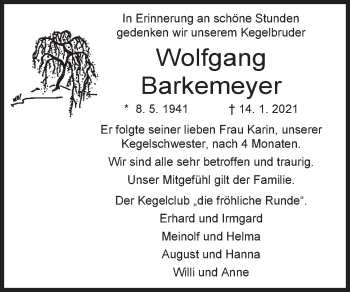 Traueranzeige von Wolfgang Brakemeyer von Anzeiger für Harlingerland