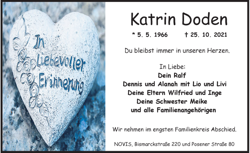  Traueranzeige für Katrin Doden vom 30.10.2021 aus Wilhelmshavener Zeitung