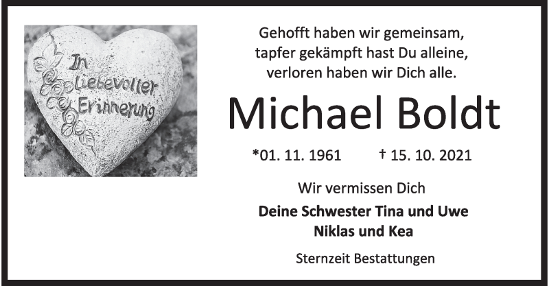  Traueranzeige für Michael Boldt vom 23.10.2021 aus Wilhelmshavener Zeitung