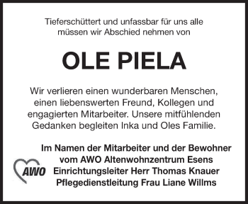 Traueranzeige von Ole Piela von Anzeiger für Harlingerland