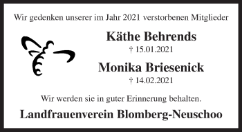 Traueranzeige von Käthe Behrends von Anzeiger für Harlingerland