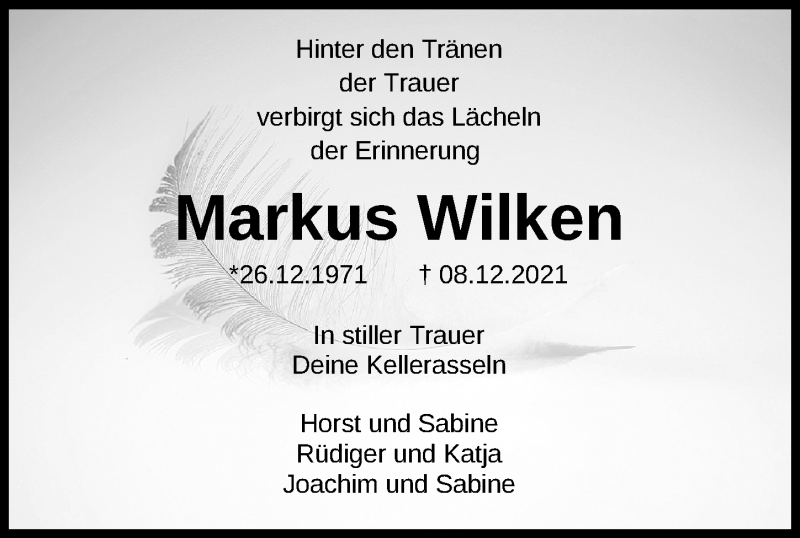  Traueranzeige für Markus Wilken vom 11.12.2021 aus Wilhelmshavener Zeitung