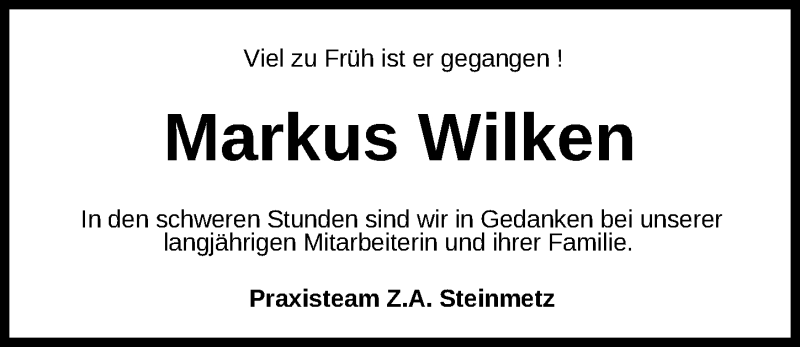  Traueranzeige für Markus Wilken vom 11.12.2021 aus Wilhelmshavener Zeitung