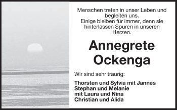 Traueranzeige von Annegrete Ockenga von Anzeiger für Harlingerland