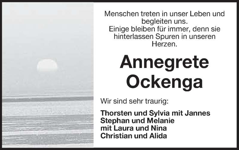  Traueranzeige für Annegrete Ockenga vom 20.02.2021 aus Anzeiger für Harlingerland