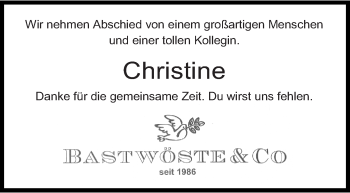 Traueranzeige von Christine Weßels von Wilhelmshavener Zeitung