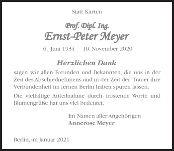 Traueranzeige von Ernst-Peter Meyer von Wilhelmshavener Zeitung