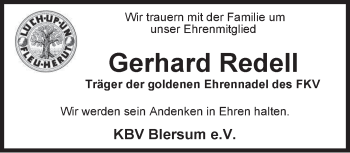 Traueranzeige von Gerhard Redell von Anzeiger für Harlingerland