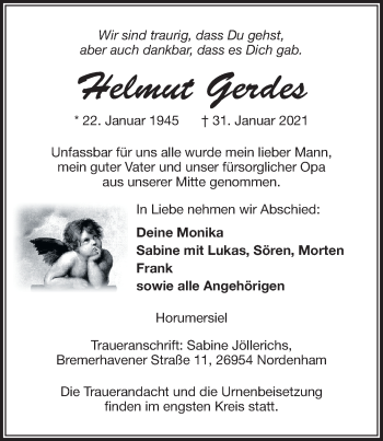 Traueranzeige von Helmut Gerdes von Anzeiger für Harlingerland