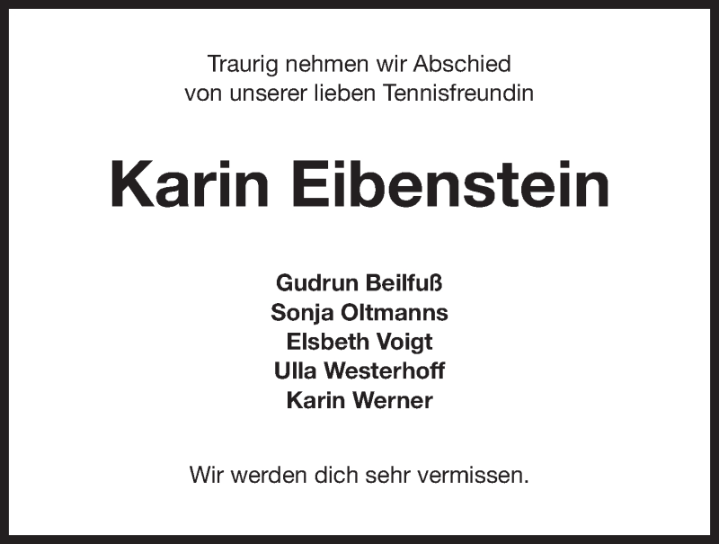  Traueranzeige für Karin Eibenstein vom 06.02.2021 aus Wilhelmshavener Zeitung