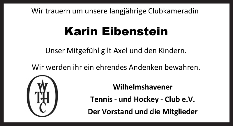  Traueranzeige für Karin Eibenstein vom 06.02.2021 aus Wilhelmshavener Zeitung