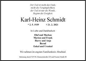 Traueranzeige von Karl-Heinz Schmidt von Wilhelmshavener Zeitung