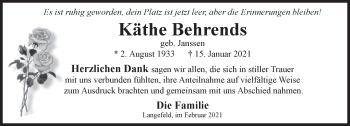 Traueranzeige von Käthe Behrends von Anzeiger für Harlingerland