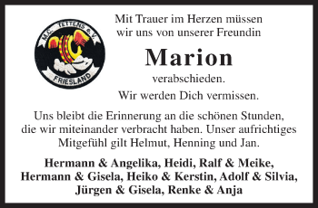 Traueranzeige von Marion Ulbrich von Anzeiger für Harlingerland