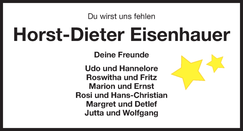  Traueranzeige für Horst-Dieter Eisenhauer vom 30.04.2021 aus Wilhelmshavener Zeitung