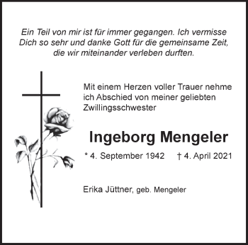 Traueranzeige von Ingeborg Mengeler von Anzeiger für Harlingerland