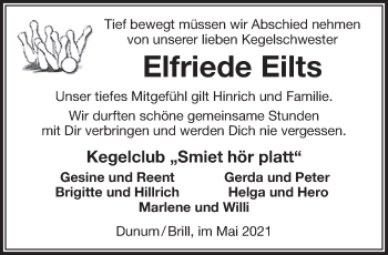 Traueranzeige von Elfriede Eilts von Anzeiger für Harlingerland