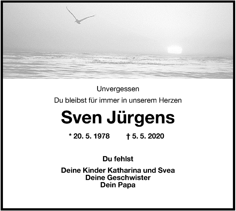  Traueranzeige für Sven Jürgens vom 05.05.2021 aus Wilhelmshavener Zeitung