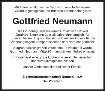 Traueranzeige von Gottfried Neumann von Wilhelmshavener Zeitung