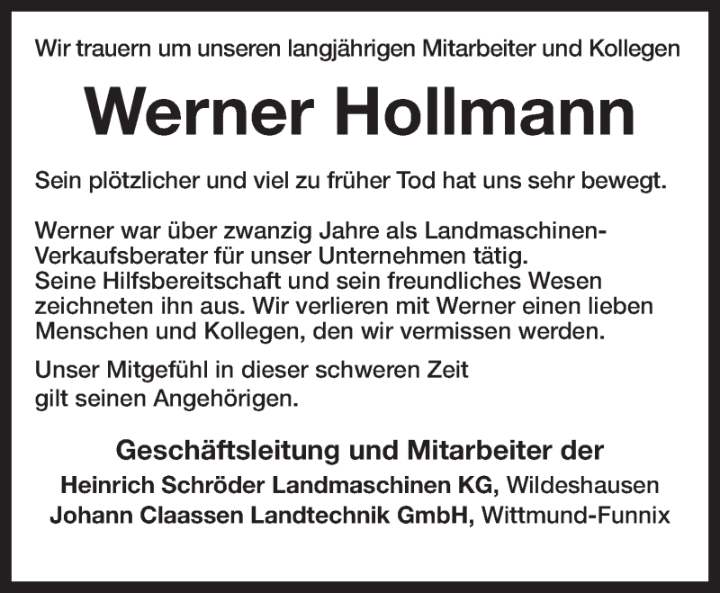  Traueranzeige für Werner Hollmann vom 15.05.2021 aus Anzeiger für Harlingerland