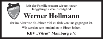 Traueranzeige von Werner Hollmann von Anzeiger für Harlingerland