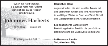 Traueranzeige von Johannes Harberts von Anzeiger für Harlingerland