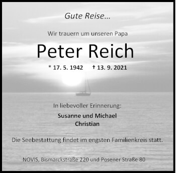 Traueranzeigen Von Peter Reich | Nordwest-trauer.de