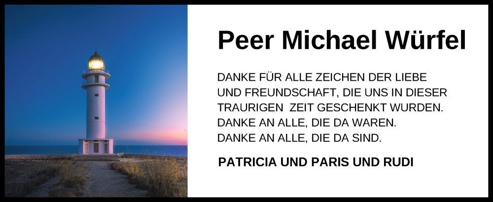 Traueranzeige für Peer Michael Würfel vom 15.10.2022 aus Wilhelmshavener Zeitung