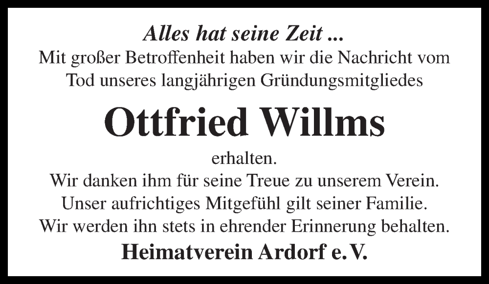  Traueranzeige für Ottfried Willms vom 22.11.2022 aus Anzeiger für Harlingerland