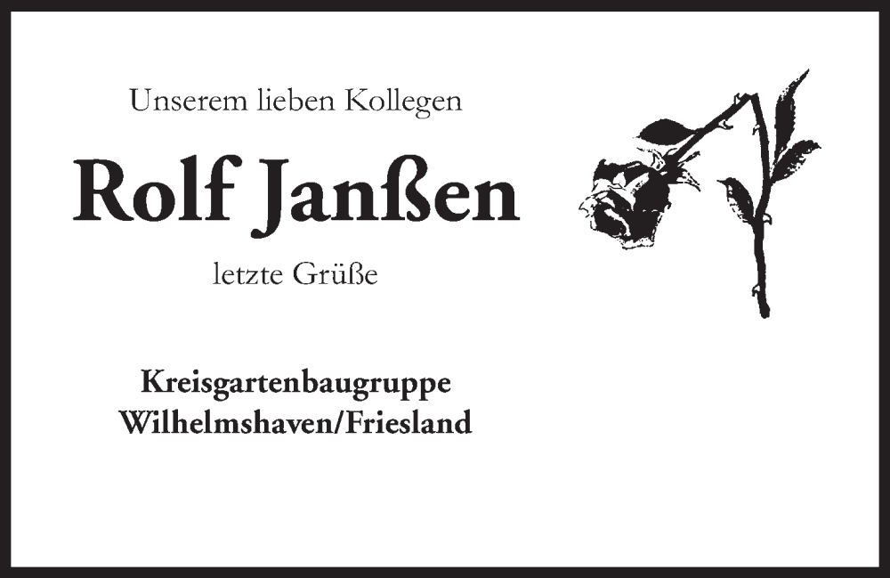 Traueranzeige für Rolf Janßen vom 30.11.2022 aus Wilhelmshavener Zeitung