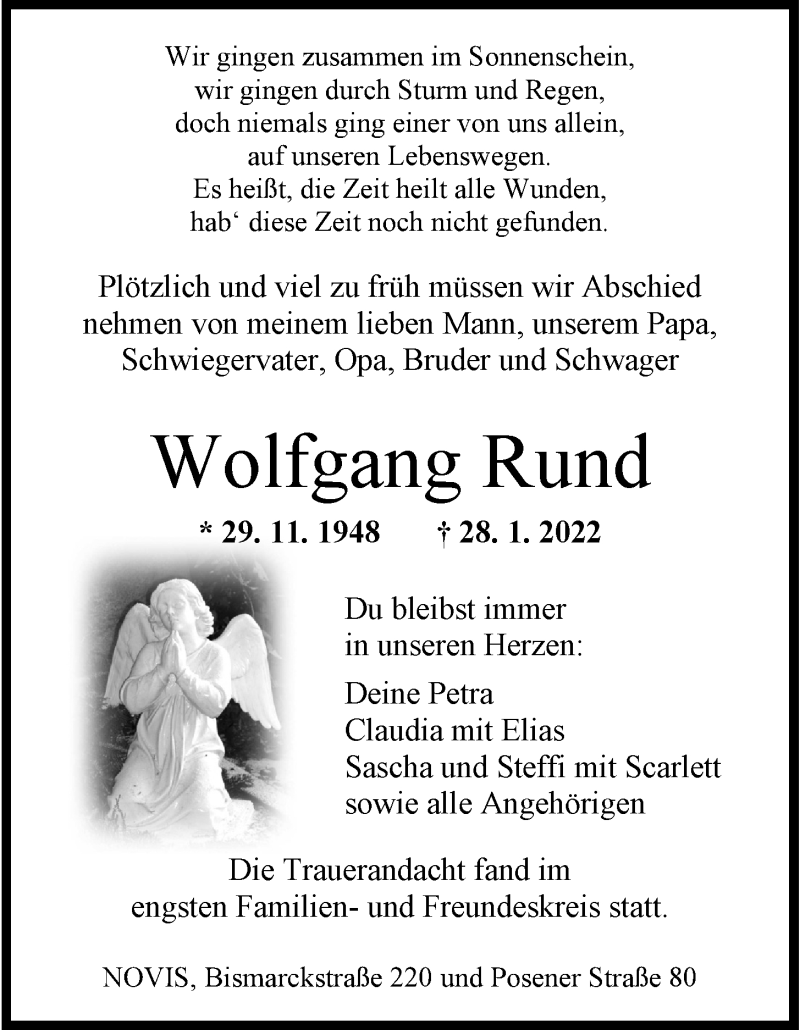  Traueranzeige für Wolfgang Rund vom 05.02.2022 aus Wilhelmshavener Zeitung