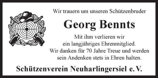 Traueranzeige von Georg Bents von Anzeiger für Harlingerland